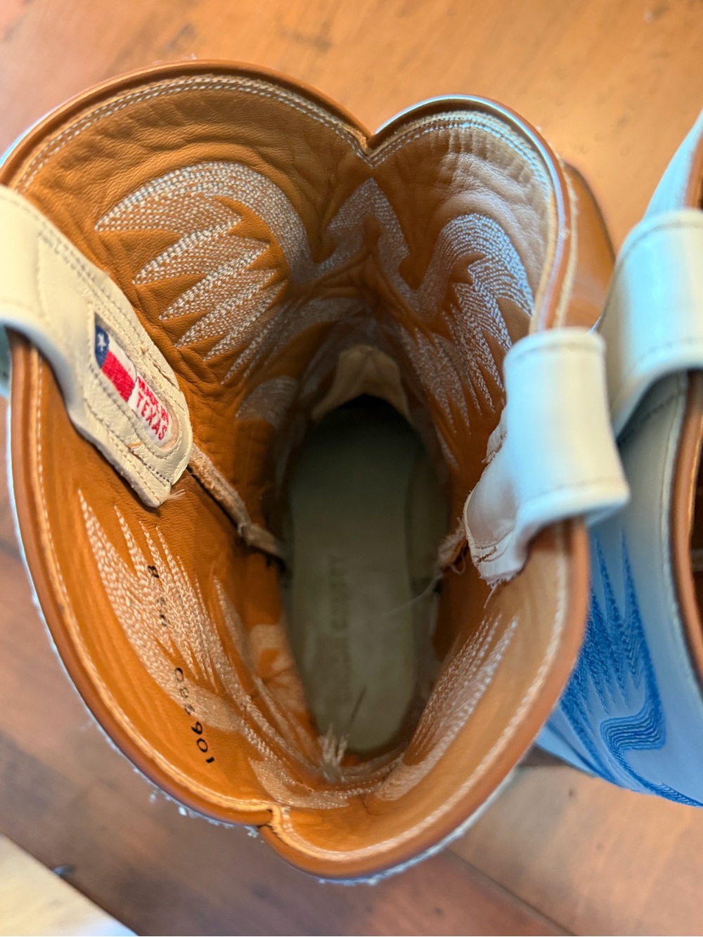Miron Crosby Samantha Leather Cowboy Boots in Light Blue, cream, and Tan - Picture 12 of 15